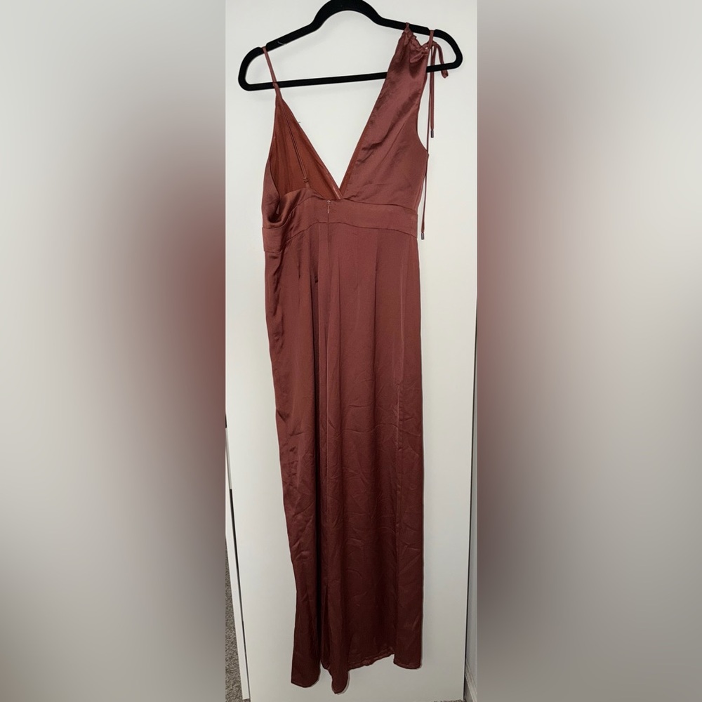 Lulu's Rust-Brown Wide-Leg Jumpsuit with Tie Shoulder - Picture 2 of 4